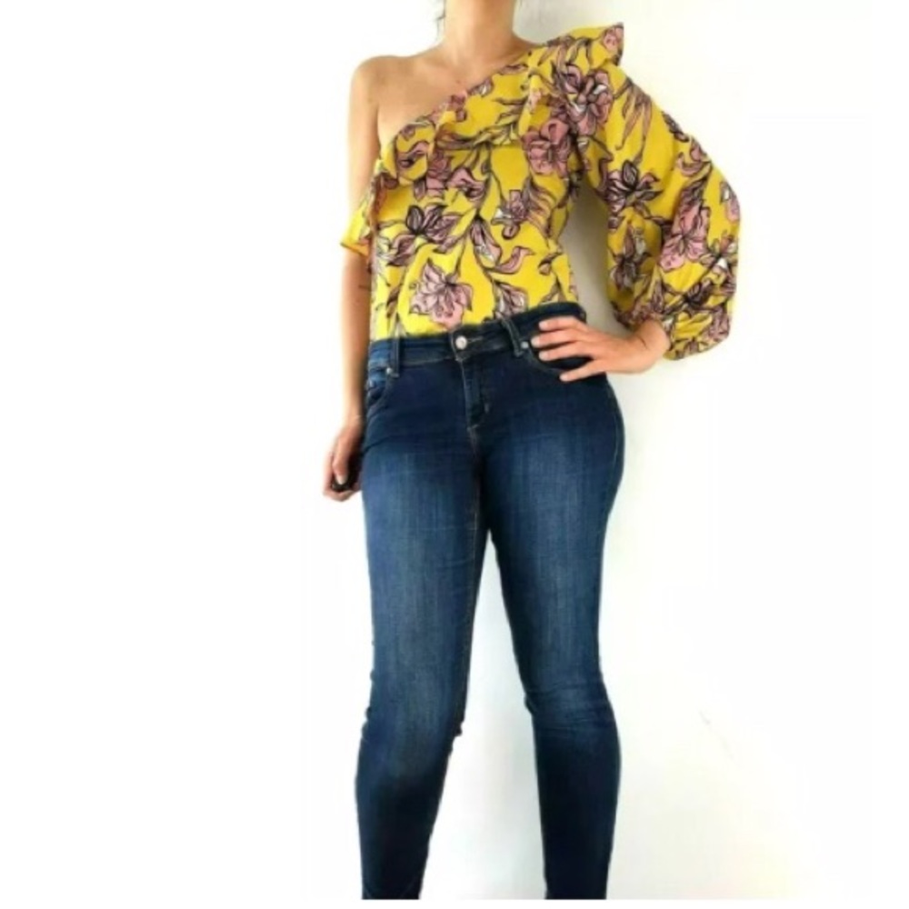 Zara Yellow Floral One Shoulder Ruffle Bodysuit - Picture 4 of 12